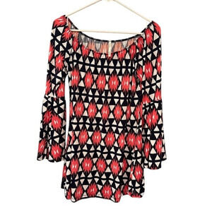 🔹5/$25🔹 Voel Women’s Blue Pink White Bell Sleeve Blouse‎ Tunic. Size Medium